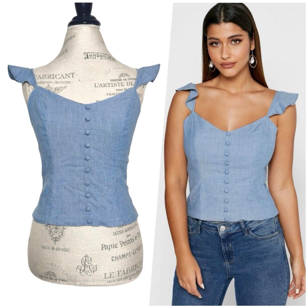 Banana Republic Light Blue Ruffle Strap Button-Front Tank